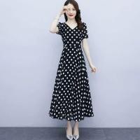 ราคา ชุดเดรสยาวลายจุดสีดำขาวสไตล์ฝรั่งเศส ผ้าชีฟอง แขนกุด กระโปรงทรงเอ สำหรับผู้หญิง ช่วงฤดูร้อน 2025 ชุดเดรสยาวคลุมเข่า (22265379018)