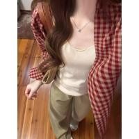 ราคา เสื้อเชิ้ตแขนยาวลายสก็อตสีแดงหลวมๆ บางๆ สำหรับผู้หญิงในช่วงฤดูร้อน เสื้อคลุมกันแดดแบบเปิดไหล่ เสื้อผ้าทำงานสไตล์เกาหลี (25334142645)