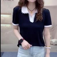 ราคา เสื้อยืดผู้หญิงใส่ได้หลายโอกาสเสื้อลูกไม้2025แขนสั้นปะต่อฤดูร้อนใหม่ (25550278386)