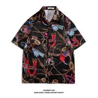 ราคา Muse Harbor เสื้อเชิ้ตพิมพ์ลายสายโซ่วินเทจสำหรับผู้ชายและผู้หญิงเสื้อแฟชั่นทรงหลวม (24781744386)