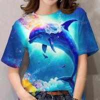 ราคา 2568 เสื้อยืดลายปลาวาฬสตรี เสื้อผ้าสตรี เสื้อยืดสายรุ้ง พิมพ์เสื้อยืด Doodle แขนสั้น เสื้อยืดลำลองผู้หญิง 24 (24077737873)