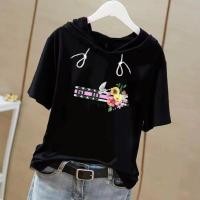 ราคา เสื้อยืดมีฮู้ดสำหรับผู้หญิงแฟชั่นใหม่สำหรับฤดูร้อนเสื้อสำหรับผู้หญิงแขนสั้นพิมพ์ลายมีหมวกทรงหลวมลำลอง (21451419730)