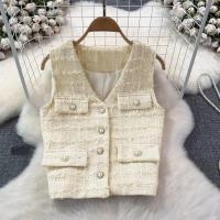 ราคา Keu พร้อมส่ง เสื้อกั๊ก ผ้าทวิต แฟชั่นผู้หญิง แต่งกระดุมแต่งกระเป๋า น่ารักมากๆ สไตล์เกาหลี (21842411059)