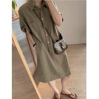 ราคา ชุดเดรสคอปกแขนสั้นผ้าฝ้ายลินินทรงหลวมสบายๆ สำหรับผู้หญิง ฤดูร้อน 2024 ชุดเดรสยาวปานกลางทรงตรง (24815311552)