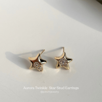 ราคา Pinch Aurora Twinkle Star Stud Earrings ต่างหูดาวเงินประดับเพชร เงินแท้ silver 925 (25355685133)