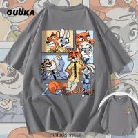 ราคา เจ้าหน้าที่ตํารวจกระต่ายแบรนด์ร่วม Zootopia และ พิมพ์เสื้อยืดหญิงผ้าฝ้ายแท้ Baju คู่ Lelaki Wanita Nike and Judy 08 (25478628650)