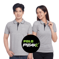 ราคา เสื้อโปโลสีท็อปดายเทา ปกริ้วดำ polopeak (25139457854)