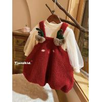 ราคา คริสมาสต์ ชุดกระโปรงน่ารักสไตล์ตะวันตกเพิ่มกำมะหยี่ชุดสองชิ้นเด็กหญิงปีใหม่สีแดงไวน์ชุดเดรสใหม่ (21203149975)