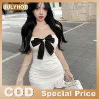 ราคา JULYHOT เดรสเกาะอกเซ็กซี่สำหรับผู้หญิงชุดเดรสสั้นมีระบายแหวกแนวมีโบว์ (24662014472)