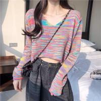 ราคา Chili k k 0767 พร้อมส่ง เสื้อถักไหมพรม เสื้อแขนยาว ตัวสั้น คอวี ลวดลายสีเรนโบว์ ผ้านุ่ม สดใส น่ารัก 0767 (12593626855)