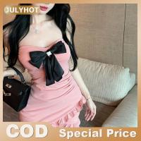 ราคา JULYHOT เดรสเกาะอกเซ็กซี่สำหรับผู้หญิงชุดเดรสสั้นมีระบายแหวกแนวมีโบว์ (24662014477)