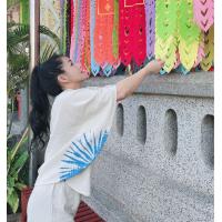 ราคา เสื้อผ้าฝ้าย มัดย้อม ย้อมคราม แฟชั่น มินิมอล เสื้อทรงค้างคาวครึ่งวงกลม (17438395984)