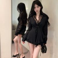 ราคา เสื้อเชิ้ตคอวีแขนยาวผ้าลูกไม้เข้ารูปสำหรับผู้หญิง ทรงเข้ารูป สีดำ กระโปรงทรงเอ ทรงเข้ารูป แขนยาว คอวี ผ้าลูกไม้ (25330781868)