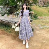 ราคา ชุดเดรสยาวคลุมเข่าแขนสั้นผ้าชีฟองลายดอกไม้สไตล์เกาหลีสำหรับผู้หญิงในฤดูร้อน กระโปรงทรงเอเอวสูง ความยาวปานกลาง สีม่วง (21972652893)