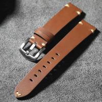 ราคา สายนาฬิกาหนังวัวชั้นบนสีน้ำตาลแบบทอแบนทำมือ สายรัดข้อมือชาย สายโซ่แบบหนาบางสำหรับ Seiko Casio สายนาฬิกาหนังแท้ (22339424925)