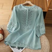 ราคา เสื้อเชิ้ตผ้าฝ้ายลินินแบบวินเทจ สบายๆ ใส่หลวม (25372496288)