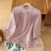 ราคา เสื้อเชิ้ตผ้าลินินปักคอจีนสำหรับผู้หญิง (25382747253)