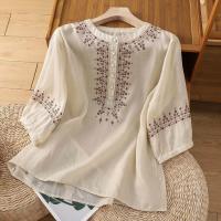 ราคา เสื้อเชิ้ตผ้าฝ้ายลินินแบบวินเทจ สบายๆ ใส่หลวม (25372496284)