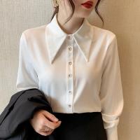 ราคา เสื้อเชิ้ตผ้าซาตินสีขาวสำหรับผู้หญิง ทรงหลวม แขนยาว คอแหลม ทรงหลวม เสื้อเชิ้ตแฟชั่นฤดูใบไม้ผลิ 2024 (23371531380)