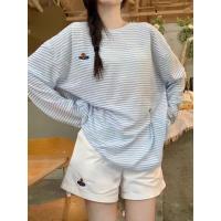 ราคา เสื้อยืดเเขนยาว เสื้อยืดลายริ้ว งานปักหน้าอก คอกลม งานเกาหลี 232367 (24941050021)
