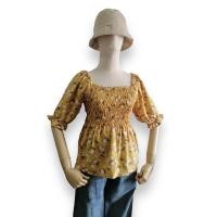 ราคา WS13 เสื้อผ้าแฟชั่นผู้หญิง เสื้อเปิดไหล่ ปาดไหล่ แขนสั้นตุ๊กตาระบาย ลายดอกไม้ สม็อครอบตัว ผ้านิ่มใส่สบาย (11476402430)