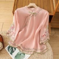 ราคา เสื้อเชิ้ตผ้าลินินปักคอจีนสำหรับผู้หญิง (25382747238)