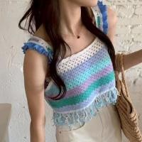 ราคา Zero shop พร้อมส่ง CX01007 เสื้อสายเดี่ยวถักไหมพรม สีสันสดใส สไตล์เกาหลี ครอปสั้น ลายทาง (24385927644)