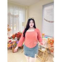 ราคา เสื้อสาวอวบ พร้อมส่ง เสื้อคอเหลี่ยมแต่งแขนชีฟอง จ122 Clothing Women (24516659119)