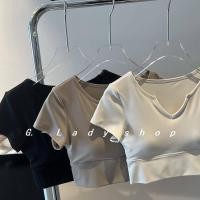 ราคา Du Yan TF เสื้อแขนสั้นเสื้อชานมครึ่งแขนเสื้อครอปเสื้อโยคะมีแผ่นอก (24497683843)