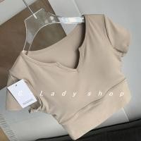 ราคา Du Yan TF เสื้อแขนสั้นเสื้อชานมครึ่งแขนเสื้อครอปเสื้อโยคะมีแผ่นอก (24497683838)