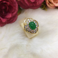 ราคา แหวนทองฝังพลอยหยกล้อมเพชร แหวนทอง ชุบทอง ทำจากทองเหลือง ใส่ออกงานได้ ใส่ได้ทุกโอกาส รูปถ่ายจากสินค้าจริง (18234711860)