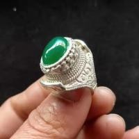 ราคา แหวนเงินทิเบตเพื่อของปลอมของโบราณยางรัดแบบเก่าสำหรับปกปิดหินหยกสีเขียวควอตซ์ขนาด แหวนสไตล์ประจำชาติย้อนยุค (13455605511)