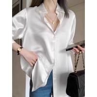 ราคา เสื้อเชิ้ตผ้าซาตินสีขาว ทรงหลวม คอปกพับ สไตล์ฝรั่งเศส ทรงหลวม ทรงเข้ารูป เสื้อเชิ้ตผู้หญิง ฤดูใบไม้ผลิ 2025 (23882338581)