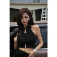 ราคา เสื้อครอปไหมพรมแขนสั้น สีพื้น เสื้อปาดไหล่ เสื้อถักแขนกุด ผอมเพรียว เก๋ไก๋และเซ็กซี่ 1886 (16028649151)