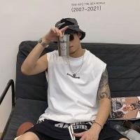 ราคา GO THRU เสื้อกั๊กผู้ชายสีขาวใหม่เสื้อยืดแขนกุดกีฬาฤดูร้อน (23917660001)
