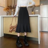 ราคา กระโปรงทรงหางปลาสีดำเอวสูง กระโปรงทรงเอผ้าโพลีเอสเตอร์ยืดหยุ่นสูง กระโปรงทรงเอเอวสูง กระโปรงทรงเอทรงเอ (25149739650)