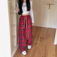 ราคา NALING กางเกงขาบานลายสก็อตสีแดงเอวสูงสไตล์ลำลอง (25376822508)