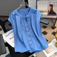 ราคา เสื้อเชิ้ตแขนสั้นผ้าชีฟองหลวมสไตล์ฝรั่งเศสคอป้าน ทรงหลวม สไตล์ฤดูร้อน เสื้อผ้าทำงาน แฟชั่นลำลอง เสื้อเชิ้ตแขนสั้นลายการ์ตูน (24766036867)