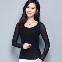 ราคา เสื้อตัวในผ้าตาข่ายคอปกใหญ่สำหรับผู้หญิงเสื้อผ้าโปร่งซีทรูลูกไม้แขนยาวสีดำซีทรูเซ็กซี่เสื้อคอต่ำสีขาว (22276470400)