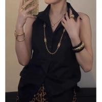 ราคา เสื้อเชิ้ตคอโปโลแขนกุดสไตล์ฝรั่งเศส ทรงสลิมฟิต สำหรับผู้หญิง ฤดูร้อน 2024 เสื้อเชิ้ตคอวีแขนกุดสีขาว ทรงเข้ารูป (24467343893)