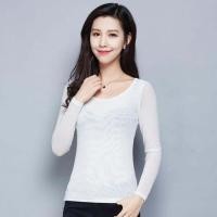 ราคา เสื้อตัวในผ้าตาข่ายคอปกใหญ่สำหรับผู้หญิงเสื้อผ้าโปร่งซีทรูลูกไม้แขนยาวสีดำซีทรูเซ็กซี่เสื้อคอต่ำสีขาว (22276470413)