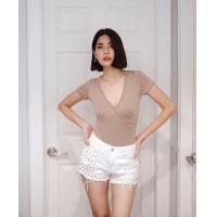 ราคา Spinny House บอดี้สูท แขนสั้น ไขว้หน้า ผ้า2ชั้น รับประกันความหนา แซ่บบสุด เสื้อไขว้หน้า เสื้อคอวี Bodysuit 838ไขว้หน้า N102B เสื้อสีแดงหญิง (8447358103)