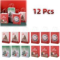 ราคา 12 Pcs Christmas Gift Paper Tote Bag Christmas Kraft Paper Bags New Cute Santa Claus Gift Box Holiday Party Children Candy Cookie Packaging Bag (23343340759)