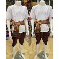 ราคา ชุดไทยผู้ชาย ชุดไทยพื้นเมือง เสื้อคอกลมผ้าคอตตอน โจงกระเบน ผ้าคาด (22759136037)