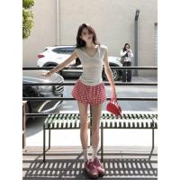 ราคา กางเกงขาสั้นทรงสลิมฟิตสีแดงลายสก็อตสไตล์ฤดูร้อน เอวยางยืด ทรงเข้ารูป กางเกงขายาวลำลองสำหรับผู้หญิง (25243835245)