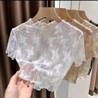 ราคา เสื้อชั้นในลูกไม้โปร่งบางสำหรับใส่ใต้ชุดเดรสยาวคลุมไหล่สำหรับฤดูร้อน แขนสั้น คอตั้ง แขนสั้น ลูกไม้ ผ้าฝ้ายผสม (24641468073)