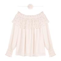 ราคา เสื้อเชิ้ตผ้าชีฟองแขนยาวเปิดไหล่สีชมพูสไตล์ฝรั่งเศสสำหรับผู้หญิงในช่วงฤดูร้อน เสื้อเชิ้ตผ้าฝ้ายระบายอากาศแบบหลวมๆ สไตล์นางฟ้า (25561009359)