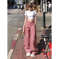 ราคา กางเกงขายาวทรงหลวมเอวสูงลายสก็อตสีแดง ทรงหลวม ทรงหลวม สำหรับผู้หญิงไซส์ใหญ่ กางเกงขายาวทรงหลวมสไตล์ลำลอง (25434194137)