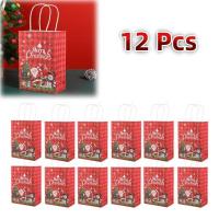 ราคา 12 Pcs Christmas Gift Paper Tote Bag Christmas Kraft Paper Bags New Cute Santa Claus Gift Box Holiday Party Children Candy Cookie Packaging Bag (23343340755)