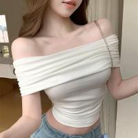 ราคา เสื้อปาดไหล่ เสื้อยืดสำหรับผู้หญิง สไตล์เกาหลี เรียบหรูดูแพง (23225616504)
